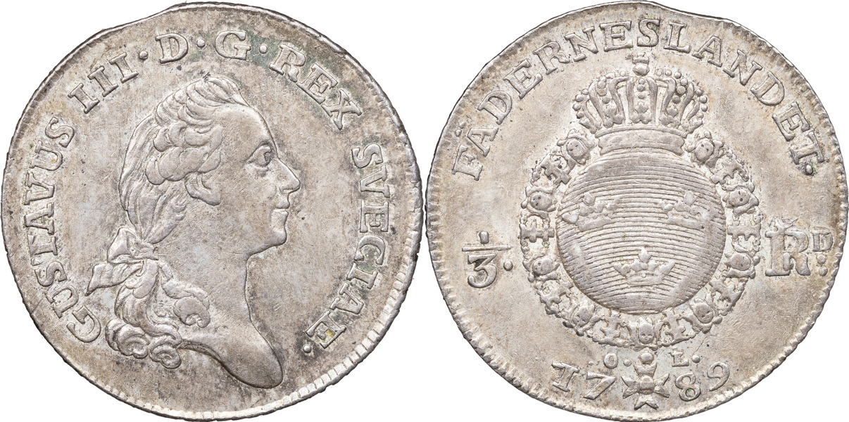 GUSTAV III (1771-1792). STOCKHOLM. 1/3 riksdaler 1789.