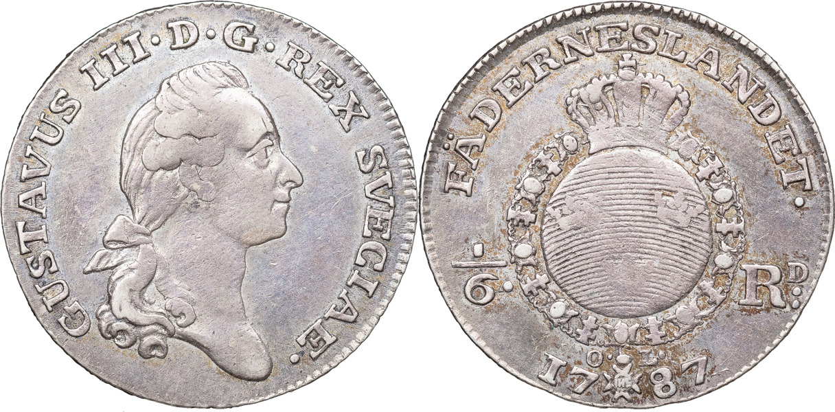 GUSTAV III (1771-1792). STOCKHOLM. 1/6 riksdaler 1787.