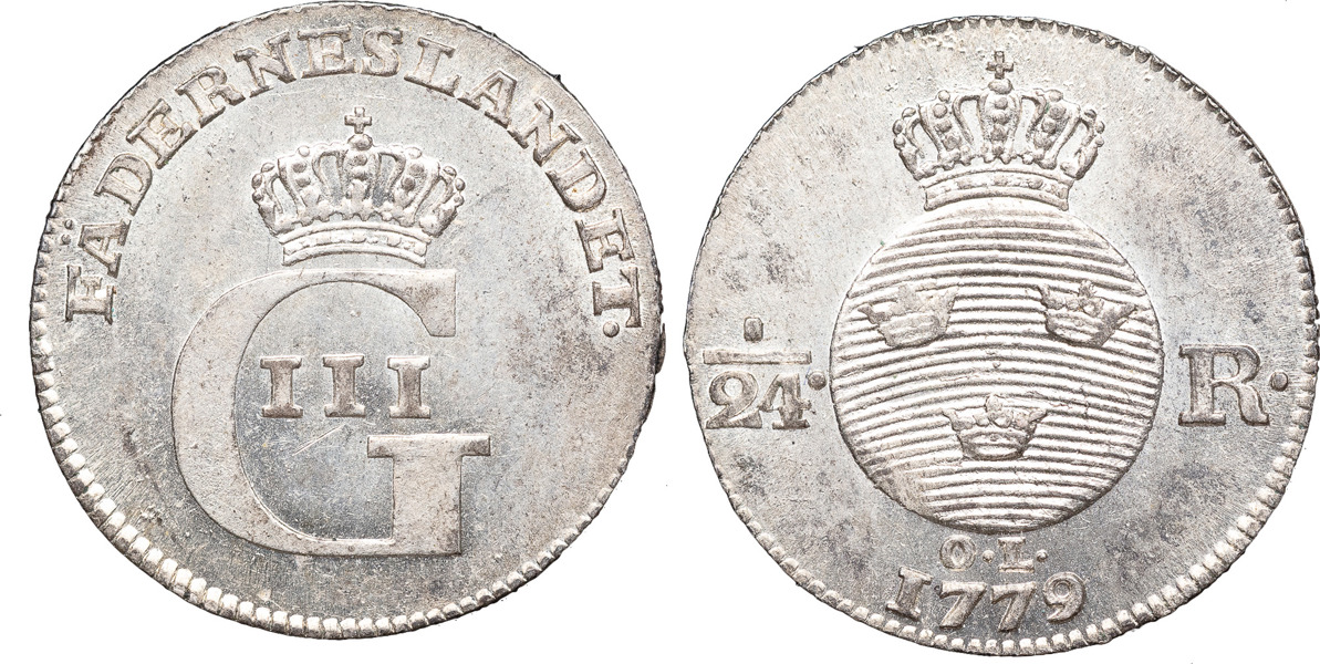 GUSTAV III (1771-1792). STOCKHOLM. 1/24 riksdaler 1779.