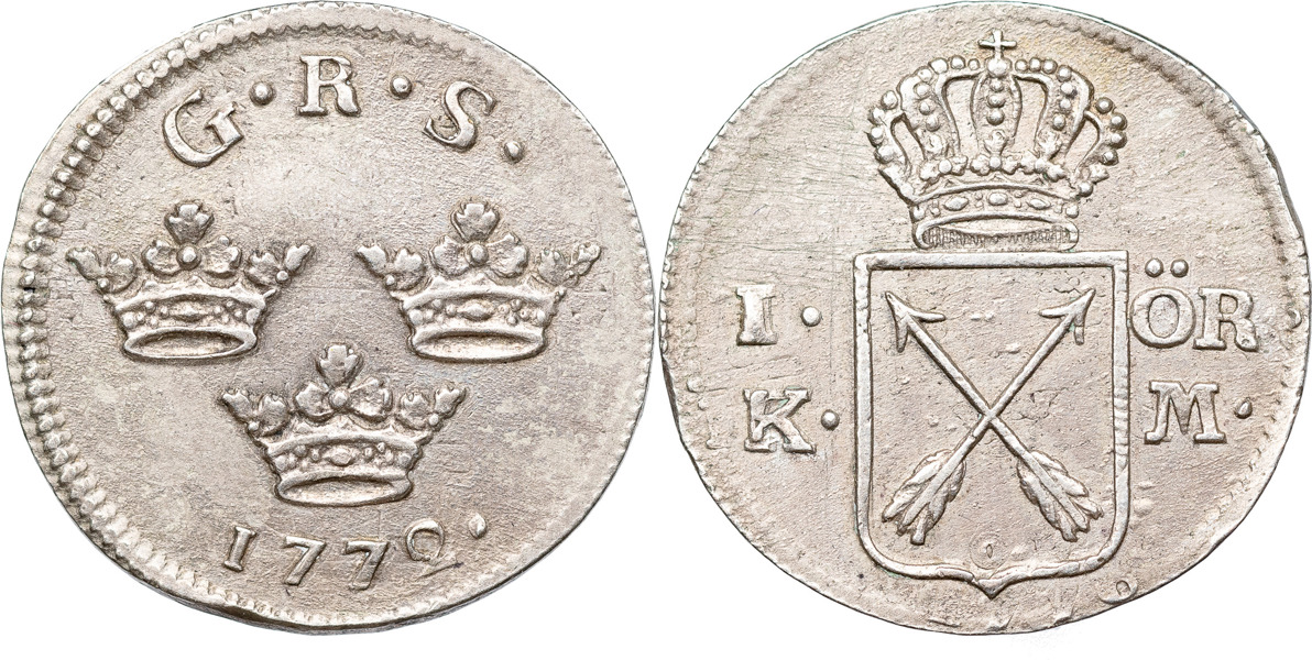 GUSTAV III (1771-1792). AVESTA/STOCKHOLM. Öre KM 1772.