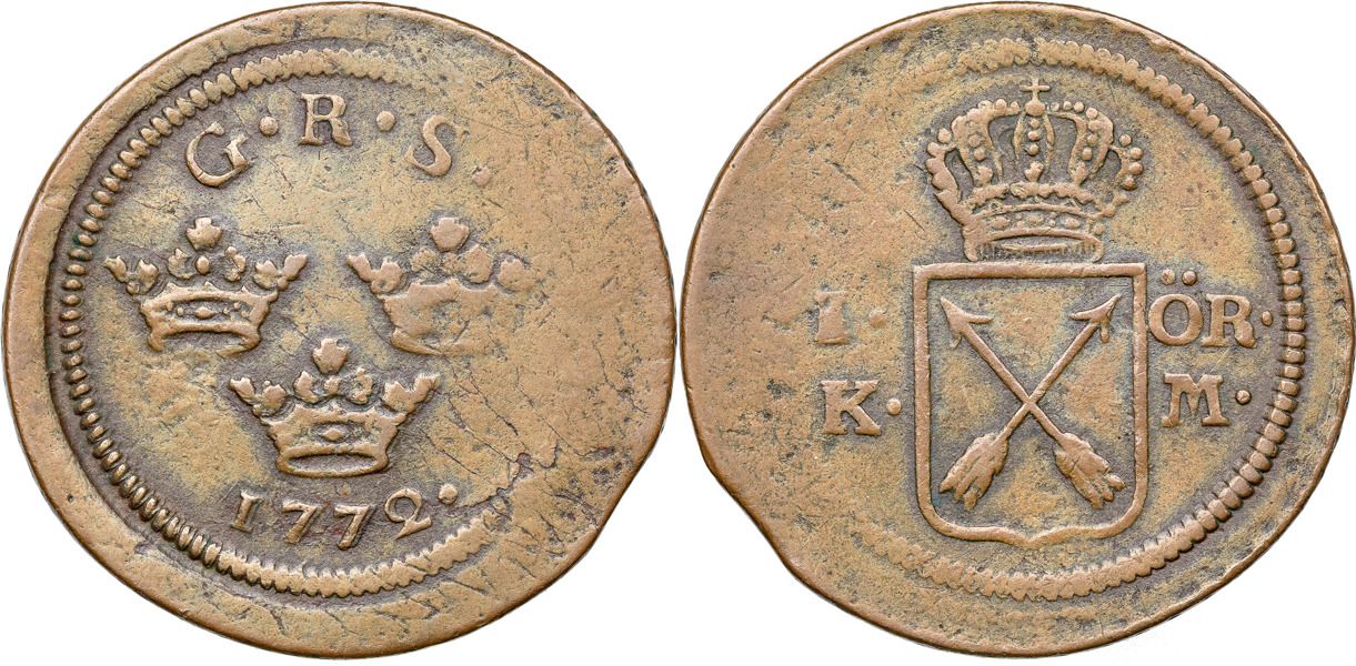 GUSTAV III (1771-1792). AVESTA. Öre KM 1772.