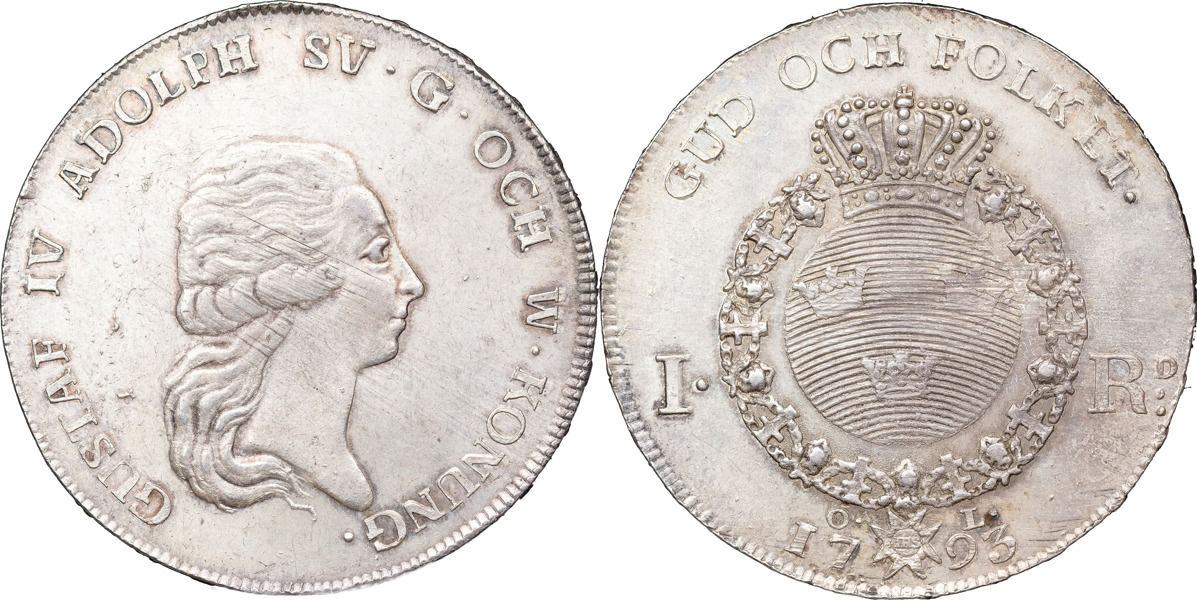 GUSTAV IV ADOLF (1792-1809). STOCKHOLM. Riksdaler 1793.