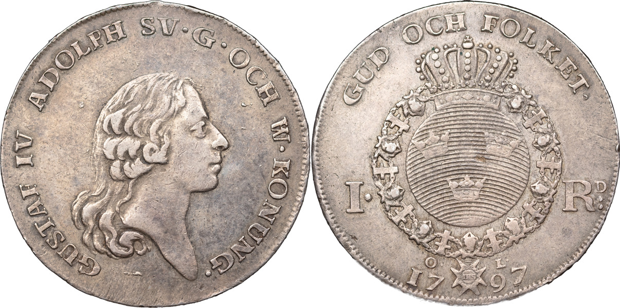 GUSTAV IV ADOLF (1792-1809). STOCKHOLM. Riksdaler 1797.