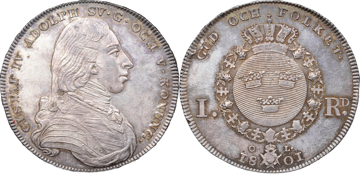 GUSTAV IV ADOLF (1792-1809). STOCKHOLM. Riksdaler 1801.
