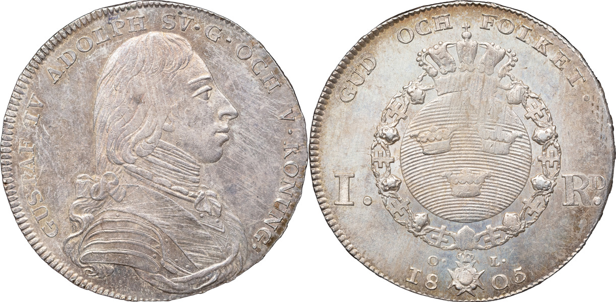 GUSTAV IV ADOLF (1792-1809). STOCKHOLM. Riksdaler 1805.