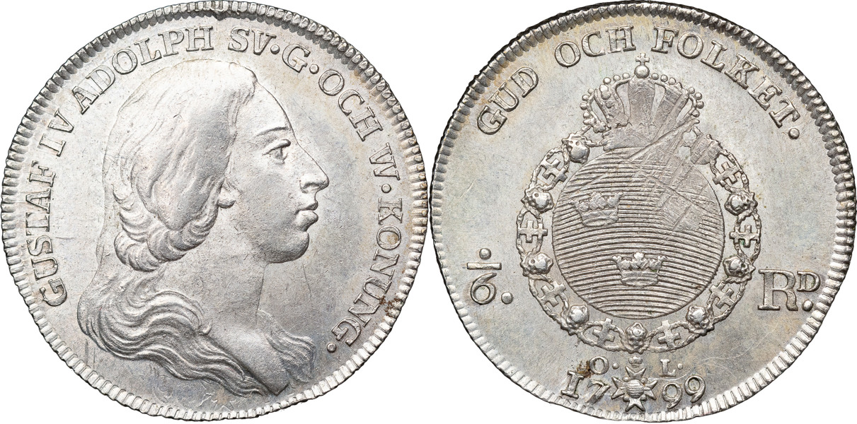 GUSTAV IV ADOLF (1792-1809). STOCKHOLM. 1/6 riksdaler 1799.