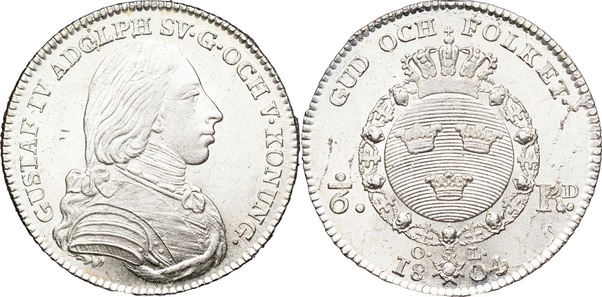GUSTAV IV ADOLF (1792-1809). STOCKHOLM. 1/6 riksdaler 1804.