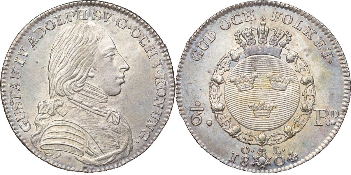 GUSTAV IV ADOLF (1792-1809). STOCKHOLM. 1/6 riksdaler 1804.