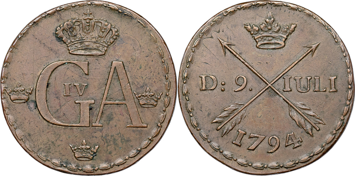 GUSTAV IV ADOLF (1792-1809). AVESTA. 1/2 skilling 1794.