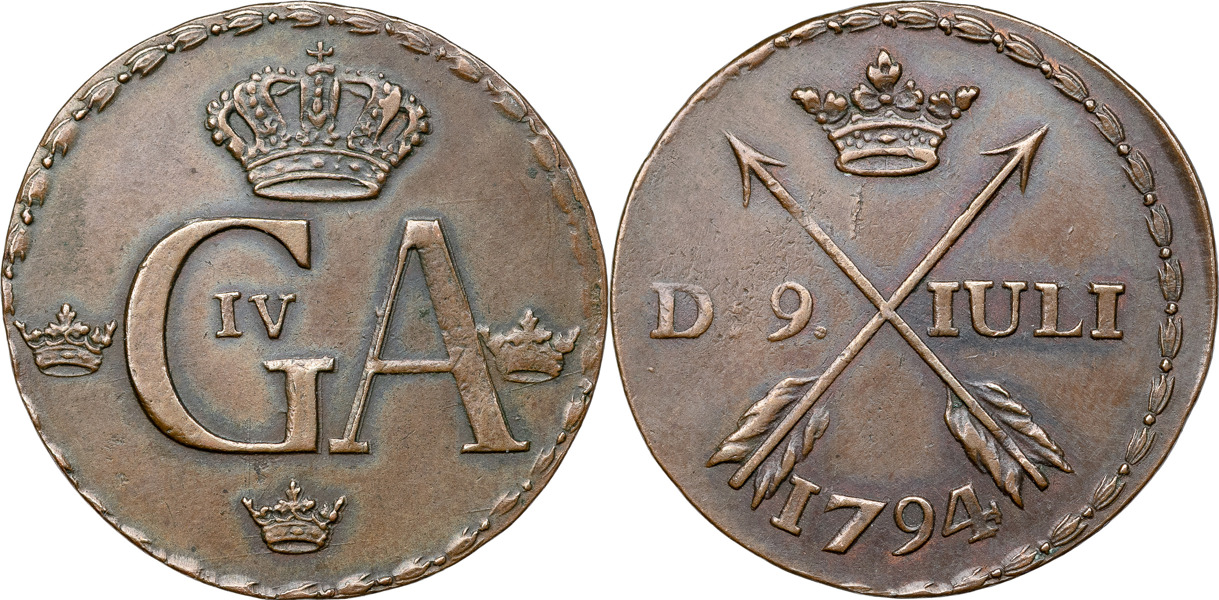 GUSTAV IV ADOLF (1792-1809). AVESTA. 1/2 skilling 1794.