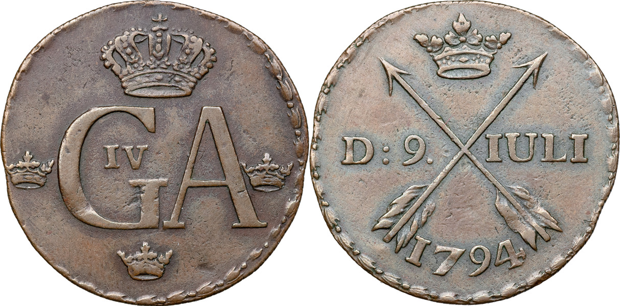 GUSTAV IV ADOLF (1792-1809). AVESTA. 1/2 skilling 1794.