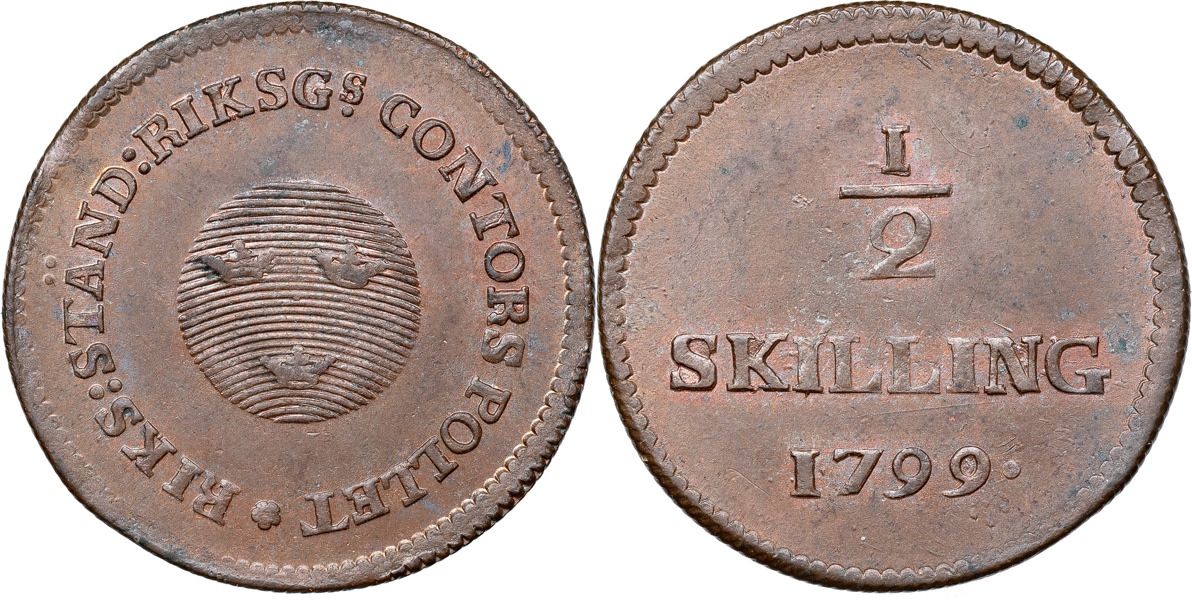GUSTAV IV ADOLF (1792-1809). AVESTA. 1/2 skilling riksgälds 1799.