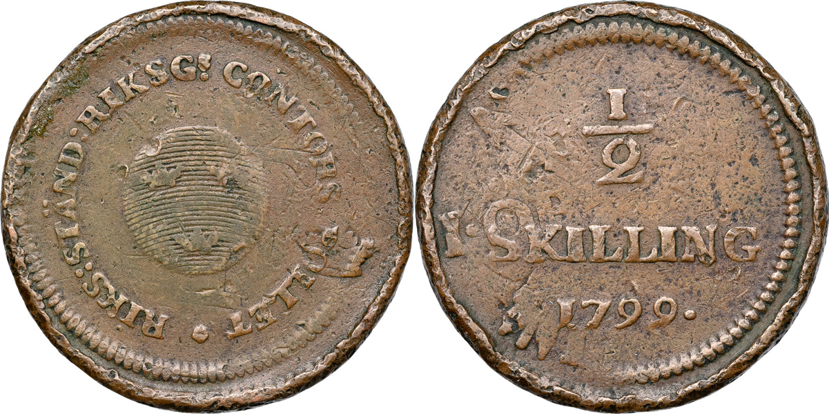 GUSTAV IV ADOLF (1792-1809). AVESTA. 1/2 skilling riksgälds 1799.