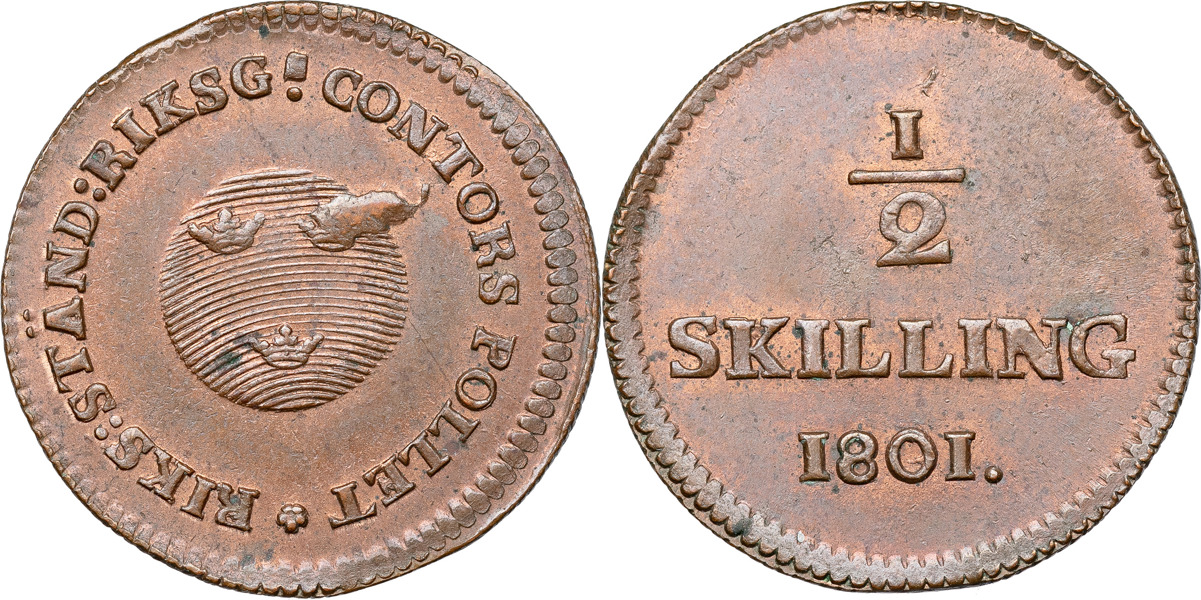 GUSTAV IV ADOLF (1792-1809). AVESTA. 1/2 skilling riksgälds 1801.