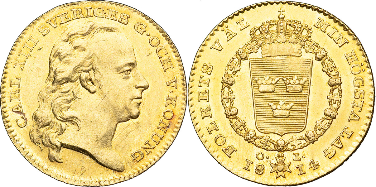 KARL XIII (1809-1818). STOCKHOLM. Dukat 1814.