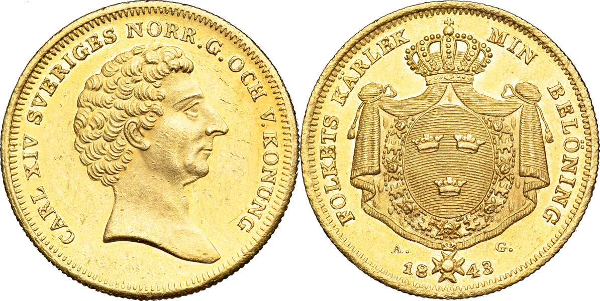 KARL XIV JOHAN (1818-1844). STOCKHOLM. 4 dukater 1843.