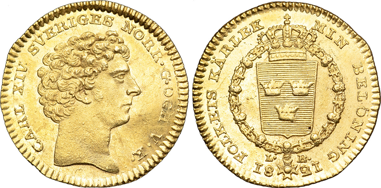 KARL XIV JOHAN (1818-1844). STOCKHOLM. Dukat 1821.