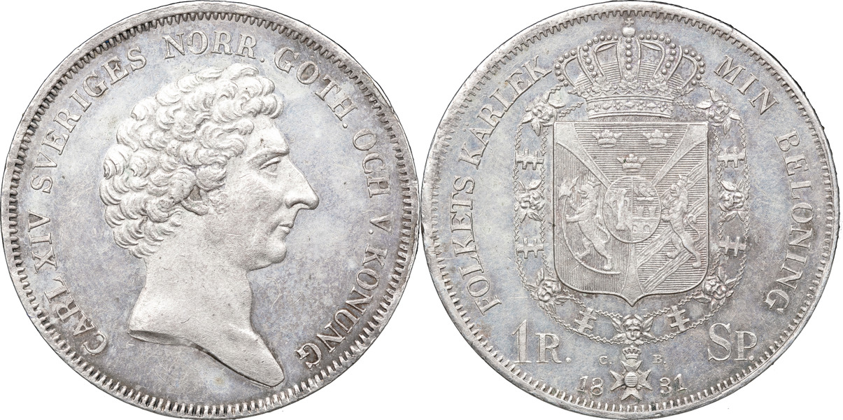KARL XIV JOHAN (1818-1844). STOCKHOLM. Riksdaler specie 1831.