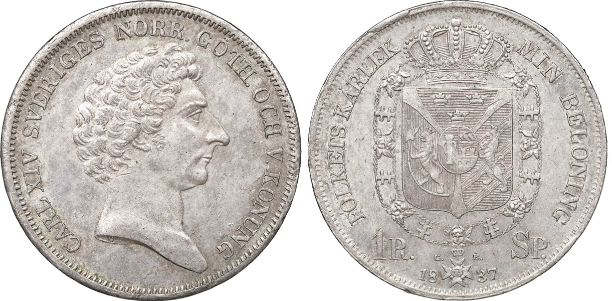 KARL XIV JOHAN (1818-1844). STOCKHOLM. Riksdaler specie 1837.