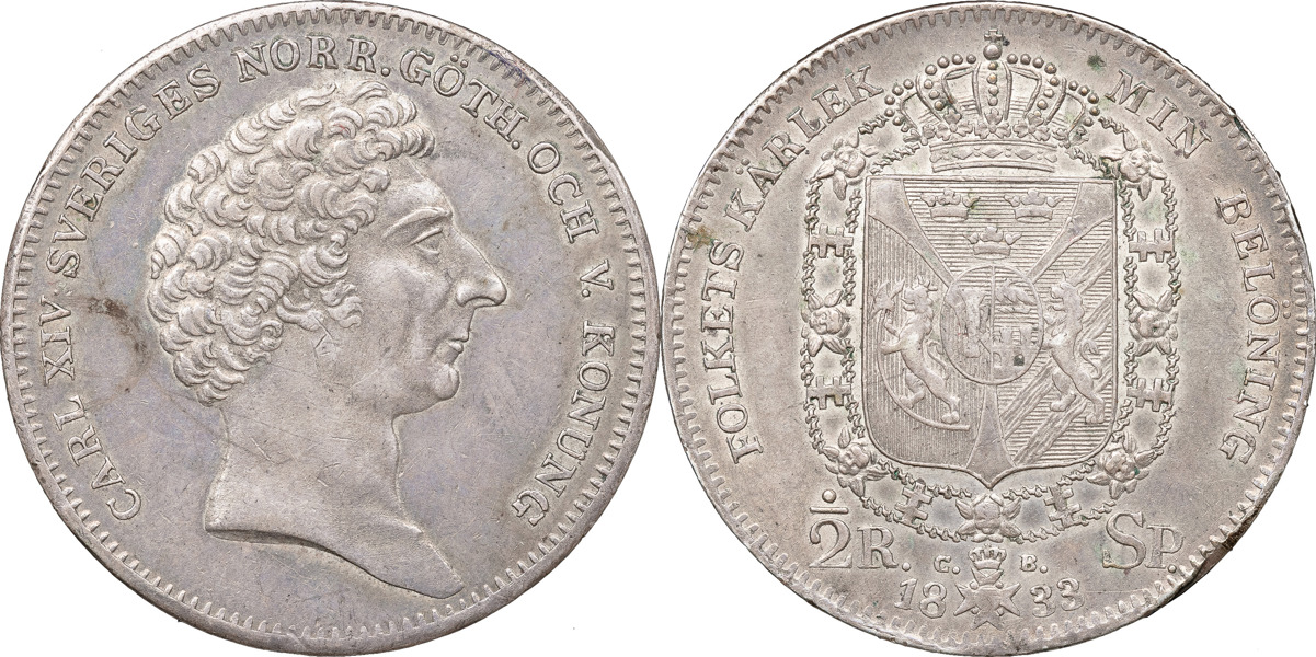 KARL XIV JOHAN (1818-1844). STOCKHOLM. 1/2 riksdaler specie 1833.