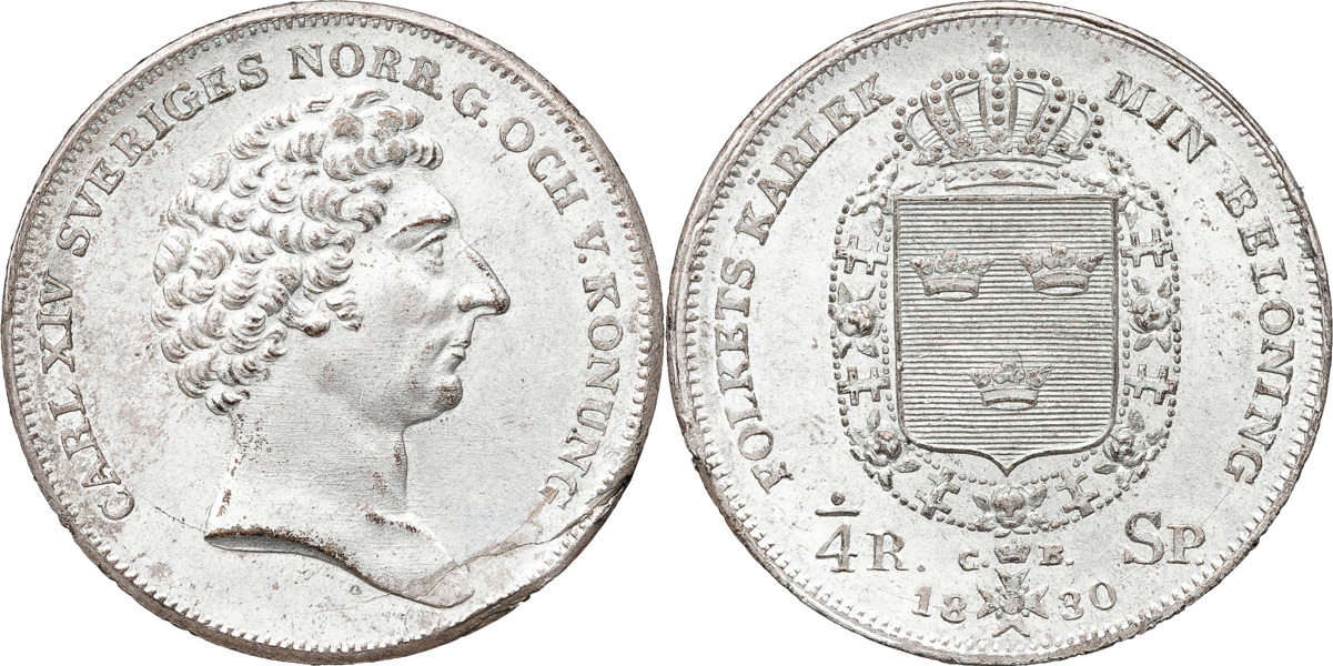 KARL XIV JOHAN (1818-1844). STOCKHOLM. 1/4 riksdaler specie 1830.
