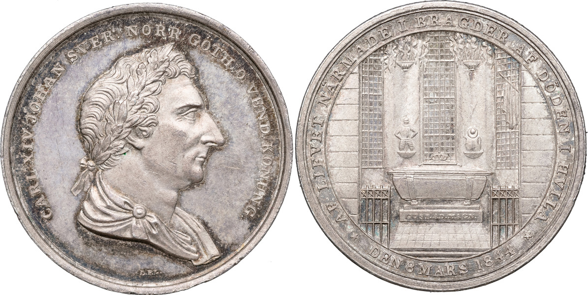 KARL XIV JOHAN (1818-1844). STOCKHOLM. Minnespenning (utkastad) till kungens begravning 1844.
