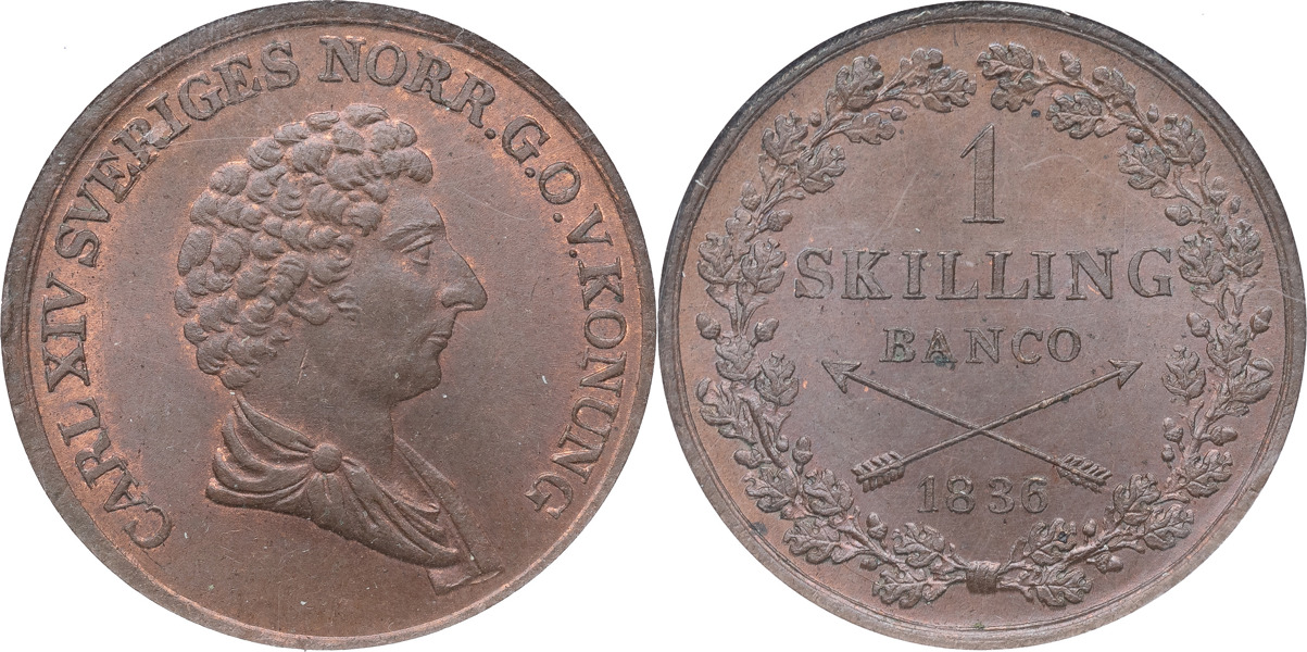KARL XIV JOHAN (1818-1844). STOCKHOLM. Skilling banco 1836.