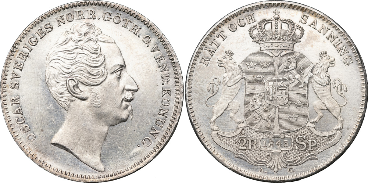OSKAR I (1844-1859). 1/2 riksdaler specie 1845.