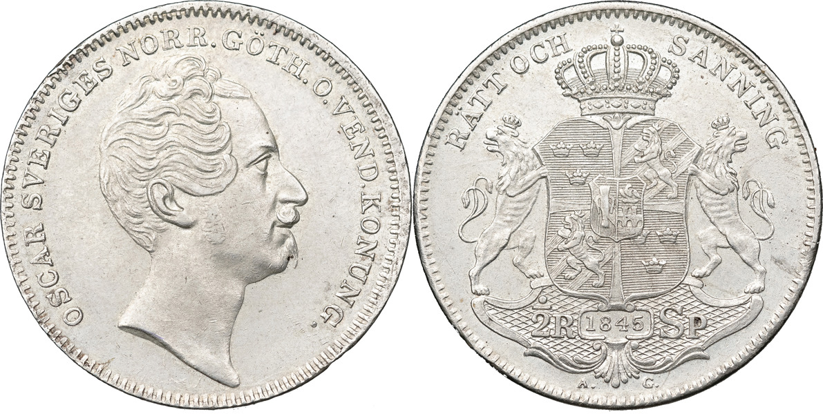 OSKAR I (1844-1859). 1/2 riksdaler specie 1845.