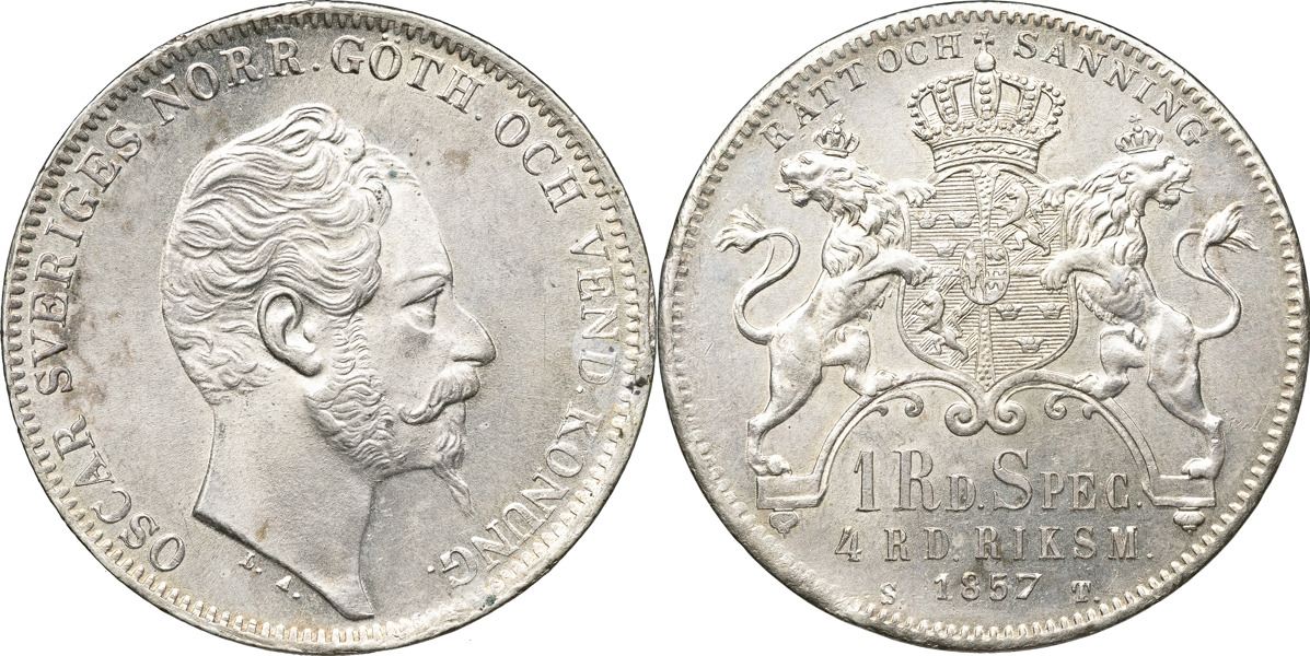 OSKAR I (1844-1859). 4 riksdaler riksmynt 1857.