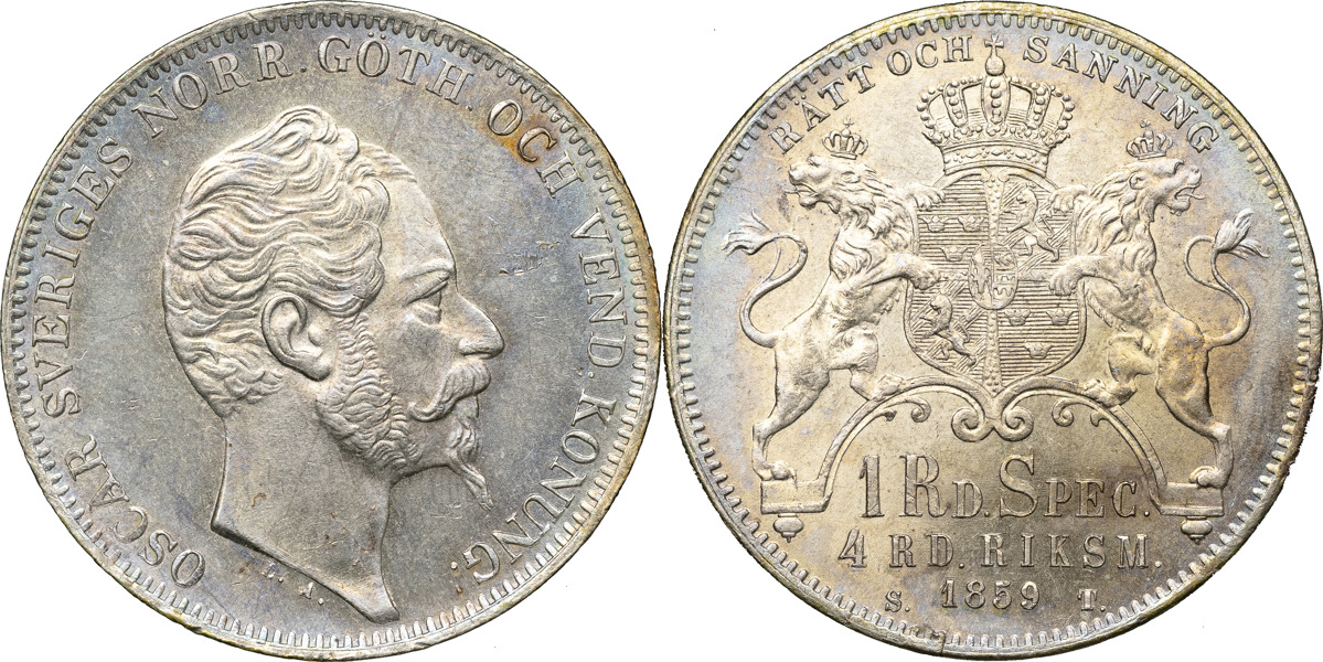 OSKAR I (1844-1859). 4 riksdaler riksmynt 1859.