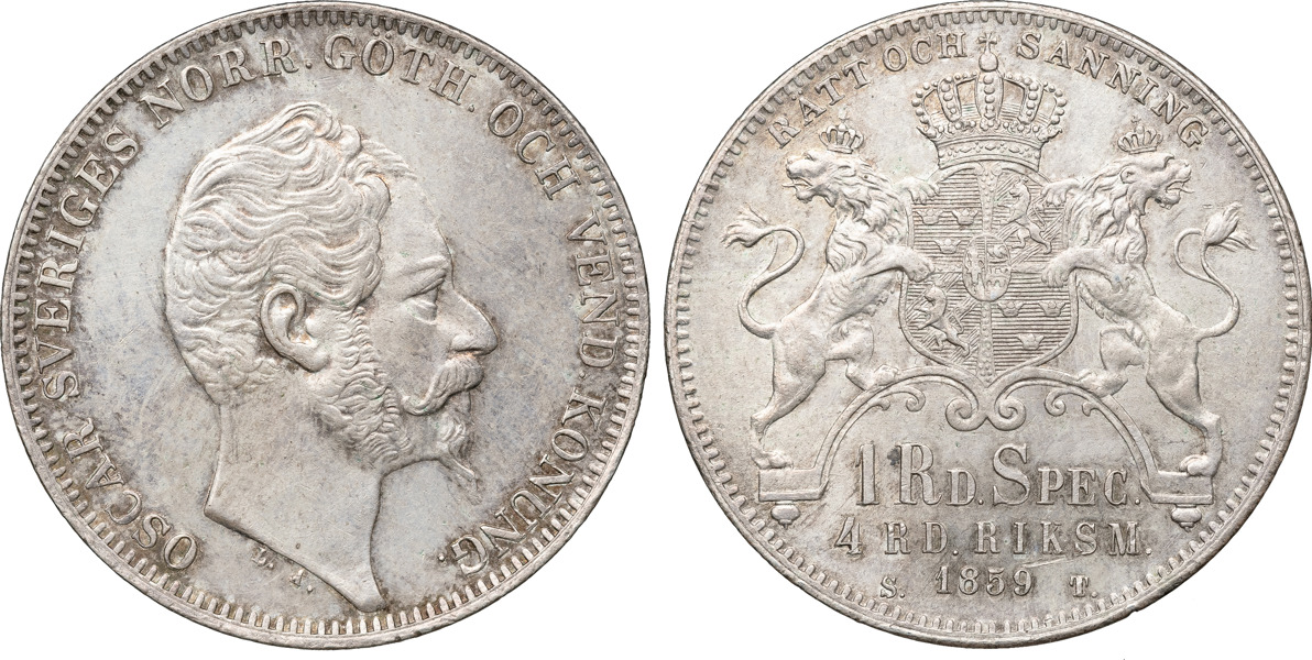 OSKAR I (1844-1859). 4 riksdaler riksmynt 1859.