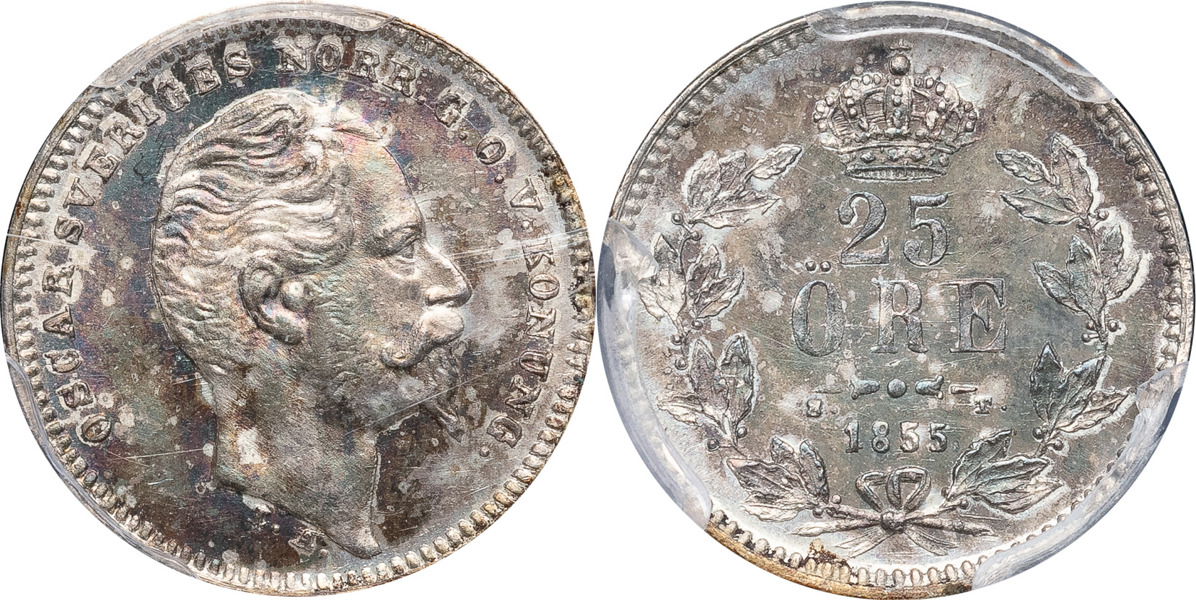 OSKAR I (1844-1859). 25 öre 1855.