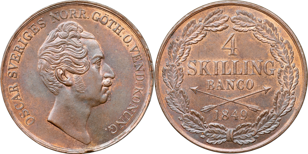OSKAR I (1844-1859). 4 skilling banco 1849.