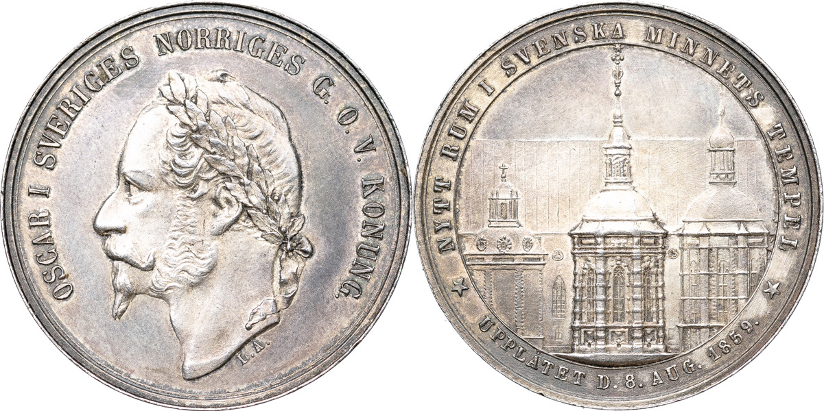 OSKAR I (1844-1859). Minnespenning till kungens begravning 1859.