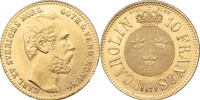 KARL XV (1859-1872). Carolin / 10 francs 1871. Porträtt med stort öra.