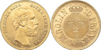 KARL XV (1859-1872). Carolin / 10 francs 1872. Porträtt med stort öra.