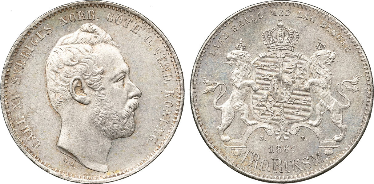 KARL XV (1859-1872). Riksdaler riksmynt 1861.