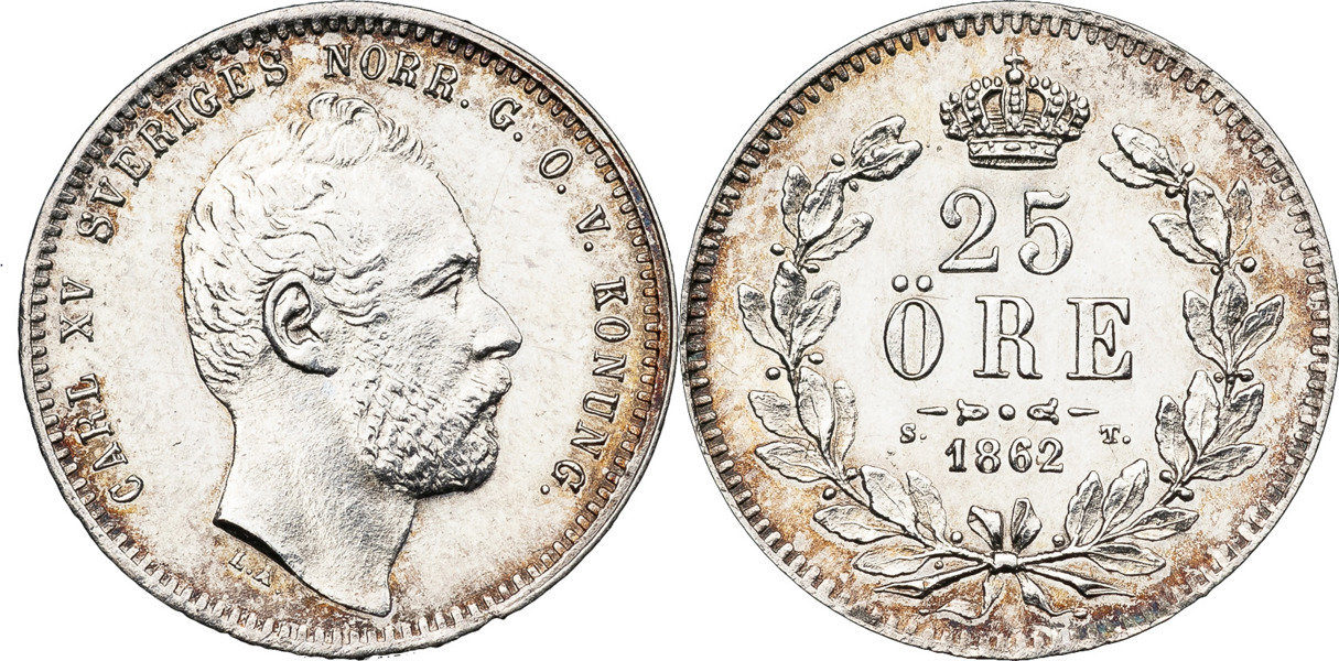 KARL XV (1859-1872). 25 öre 1862.