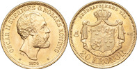 OSKAR II (1872-1907). 20 kronor 1876. Äldre typ utan hjärtsköld.