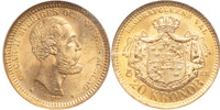 OSKAR II (1872-1907). 20 kronor 1878. Sista årtalssiffran omgraverad från en 7:a.