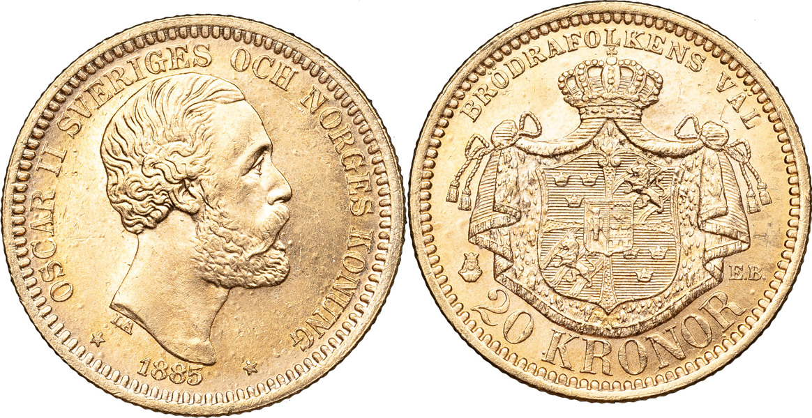 OSKAR II (1872-1907). 20 kronor 1885.