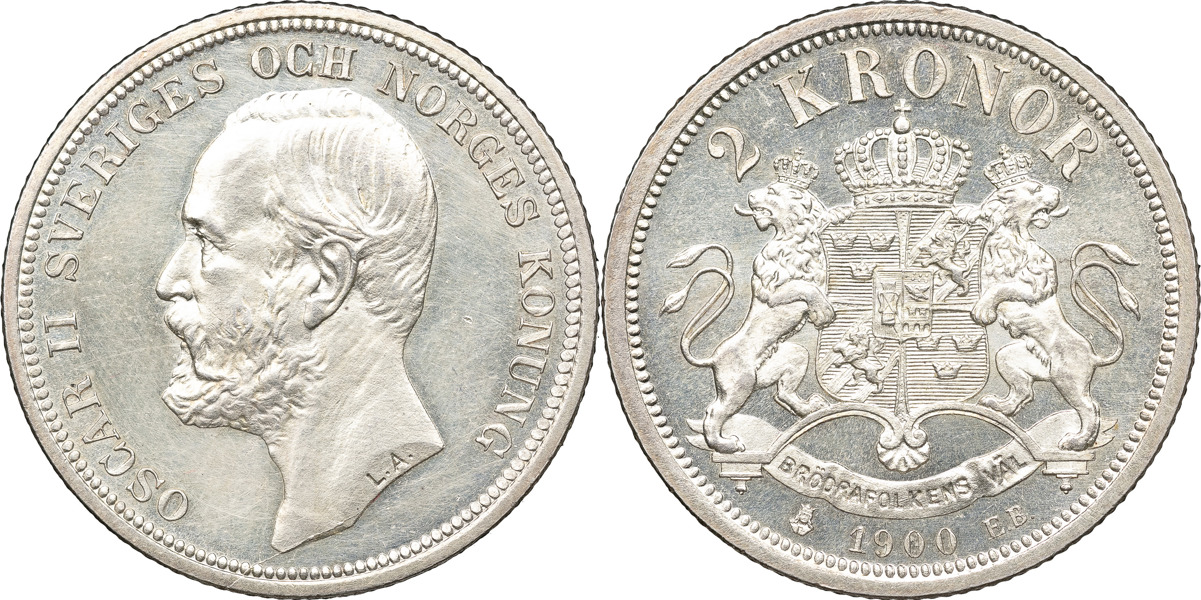 OSKAR II (1872-1907). 2 kronor 1900.