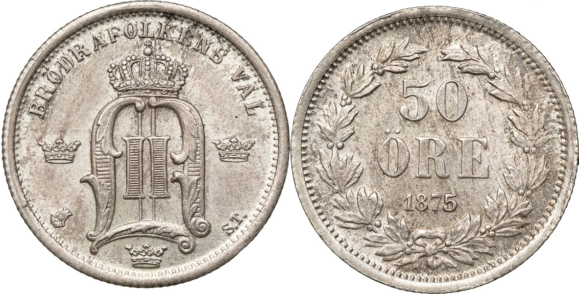 OSKAR II (1872-1907). 50 öre 1875.
