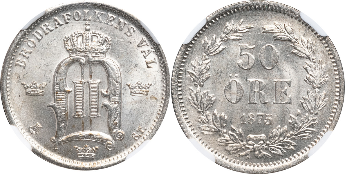OSKAR II (1872-1907). 50 öre 1875.