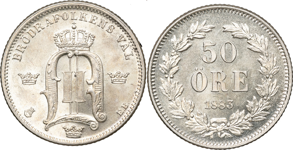 OSKAR II (1872-1907). 50 öre 1883.
