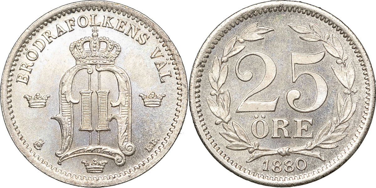 OSKAR II (1872-1907). 25 öre 1880.