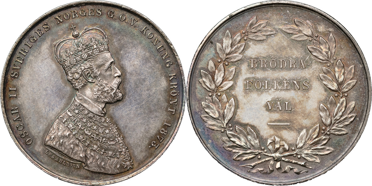 OSKAR II (1872-1907). Minnespenning till kungens kröning 1873.