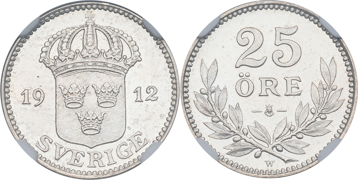 GUSTAV V (1907-1950). 25 öre 1912.