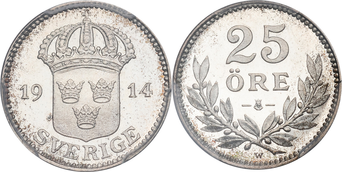GUSTAV V (1907-1950). 25 öre 1914.